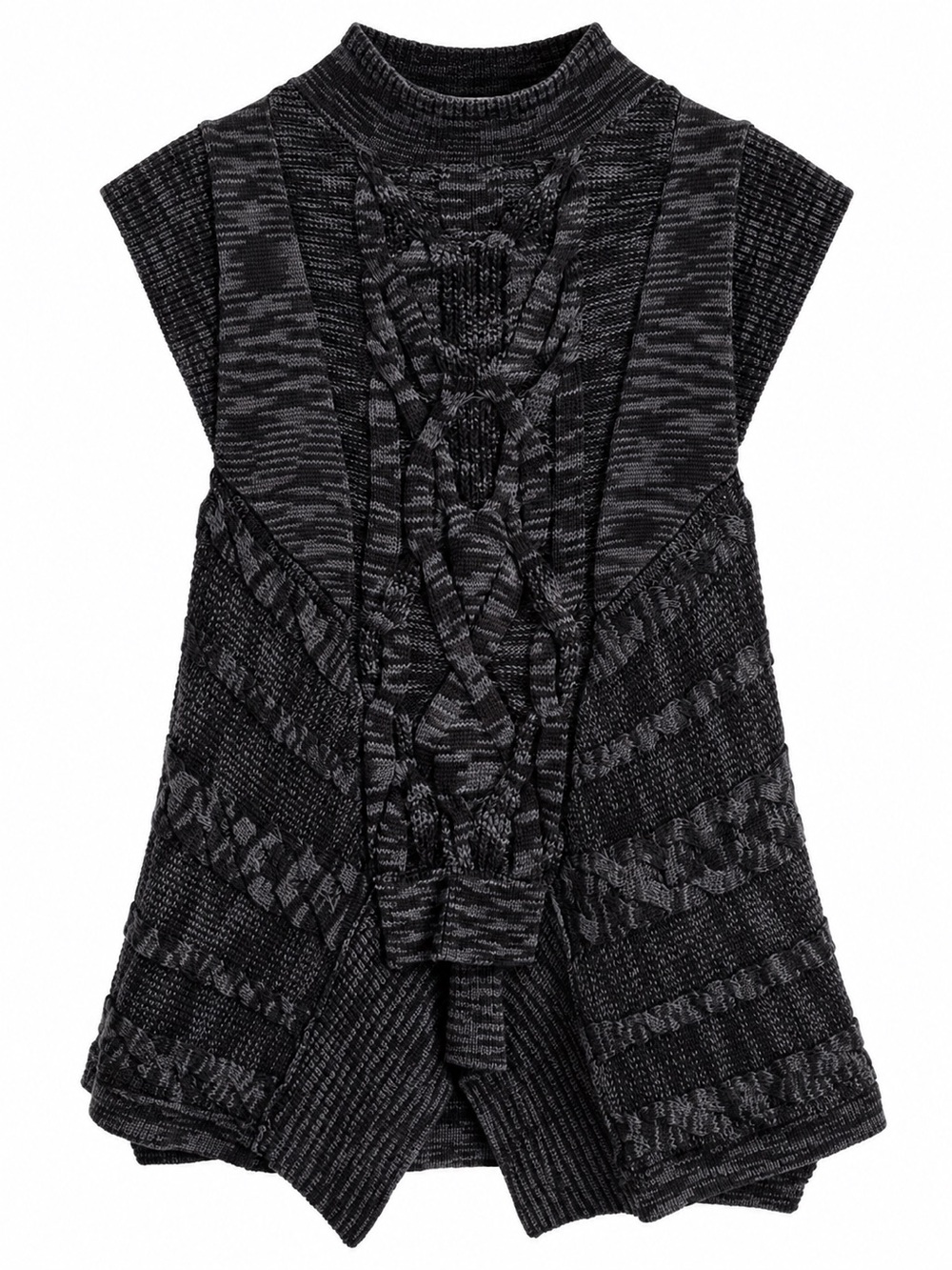 Karen Millen Black Textured Cable-Knit Sleeveless Cardigan